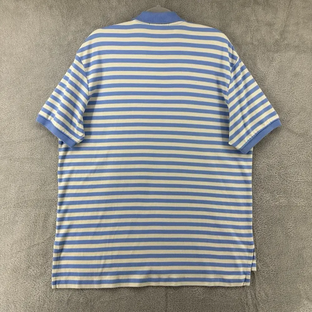 Polo Ralph Lauren Shirt Mens L Blue Striped Polo 1/4 Button Preppy Short Sleeve